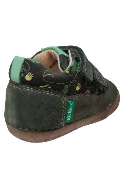 Leather Kids Boots with Velcro Khaki