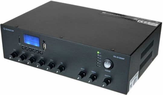 Monacor PA-812DAP Усилвател на мощност Усилвател на PA 120W/100V и USB/Bluetooth връзки в Черен цвят