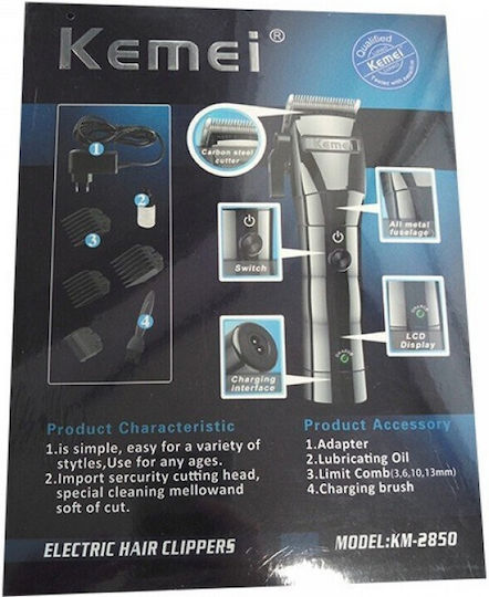Kemei Professionell Wiederaufladbar Haarschneidemaschine Schwarz KM-2850