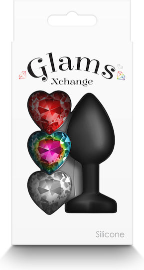 Ns Novelties Glams Silicone Πρωκτική Σφήνα με 3 Αποσπώμενες Καρδιές Medium 8.1cm