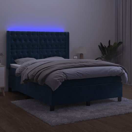 Pat Dublu Tapițat din Material Multicolor cu Plăci și Saltea 140x190cm