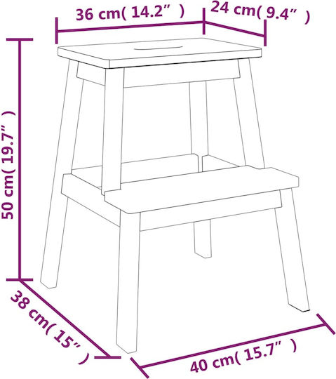 vidaXL Step Ladder Wooden 2 Steps 50cm