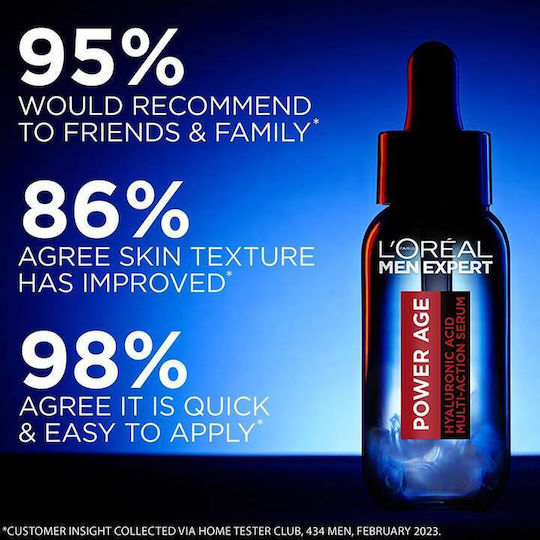 L'Oreal Paris Men Expert Power Age Serum Hidratant și Anti-îmbătrânire pentru Față cu Acid Hialuronic pentru Revitalizare 30ml