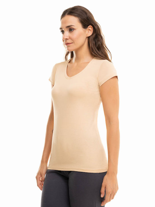 Sexen Women's Short Sleeve Cotton T-Shirt Beige