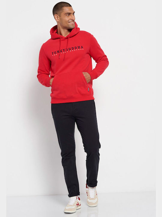 Funky Buddha Herren Sweatshirt mit Kapuze und Taschen Rot