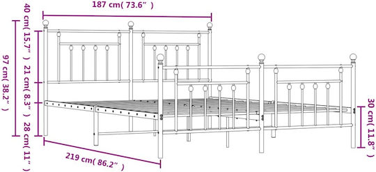 Bett King Size Metall Schwarz mit Latten für Matratze 183x213cm