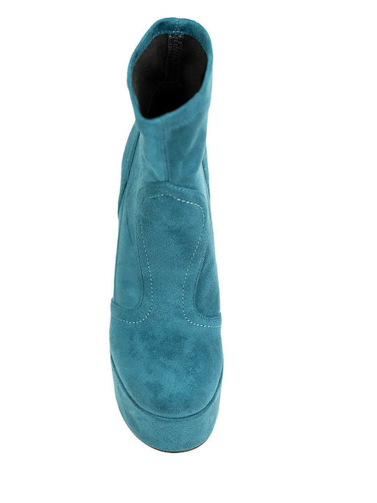 Suede Women's Ankle Boots with High Heel Blue
