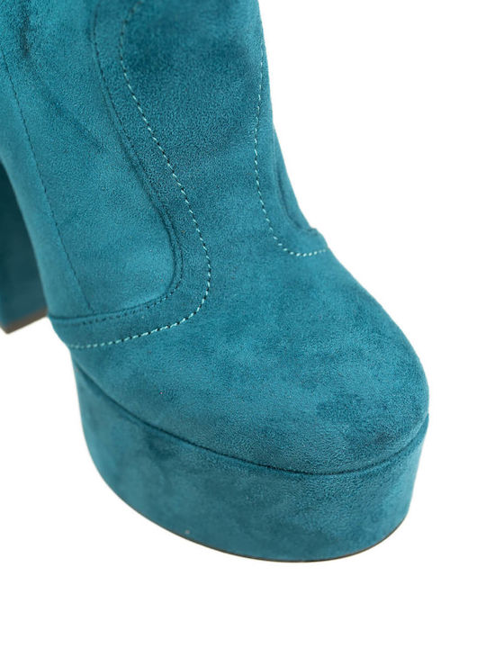 Suede Women's Ankle Boots with High Heel Blue