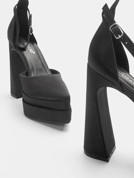 Luigi Pointed Toe Black High Heels with Strap