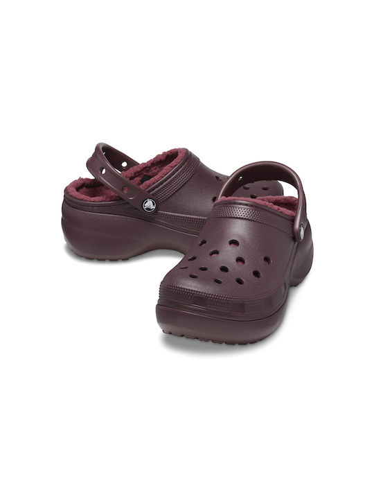 Crocs Classic Platform Lined Clog Γυναικεία Σαμπό Μπορντό