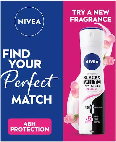 Nivea Black & White Invisible Original Quick Dry Anti-perspirant Αποσμητικό 48h σε Spray 150ml