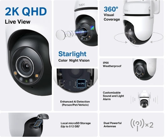 TP-LINK Tapo C520WS v1 IP Surveillance Camera Wi-Fi Full HD+ 4MP Waterproof with Two-Way Communication and Lens 3.18mm