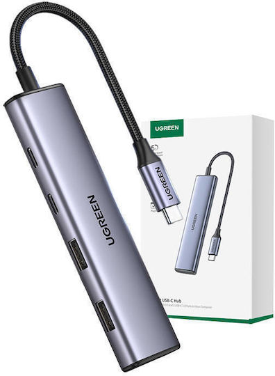 Ugreen CM473 USB Хъб с 4 USB 3.0 Порта и USB-C Интерфейс Сив