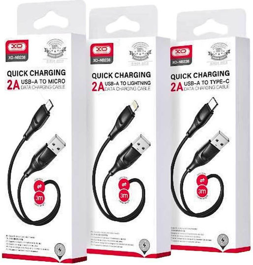 XO NB238 Regular USB 2.0 to micro USB Cable Μαύρο 3m (16.005.0241)