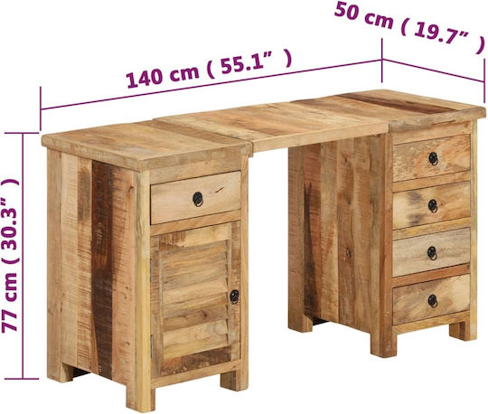 Γραφείο από Μασίφ Ξύλο Μπεζ 140x50x77εκ.