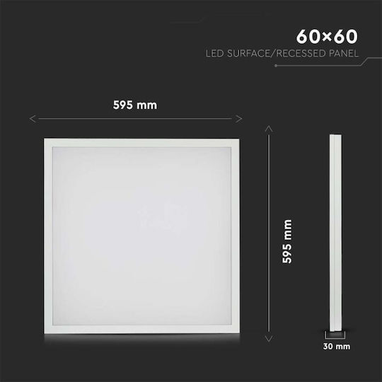 V-TAC Квадрат Вграден LED Панел 36W с Студено бяло Светлина 6500К 60x60см.