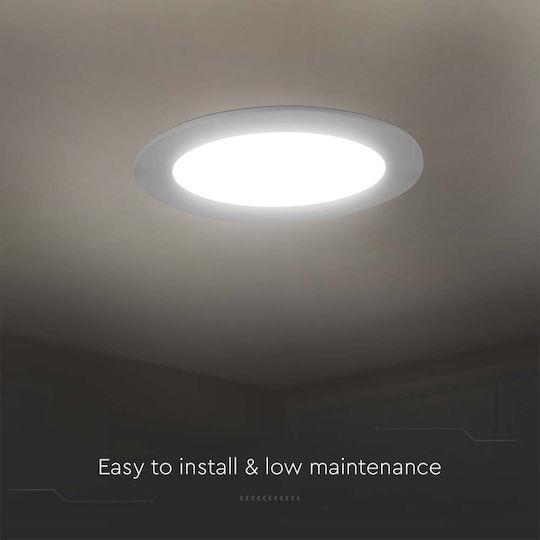 V-TAC Στρογγυλό Χωνευτό LED Panel 18W με Φυσικό Λευκό Φως 4000K