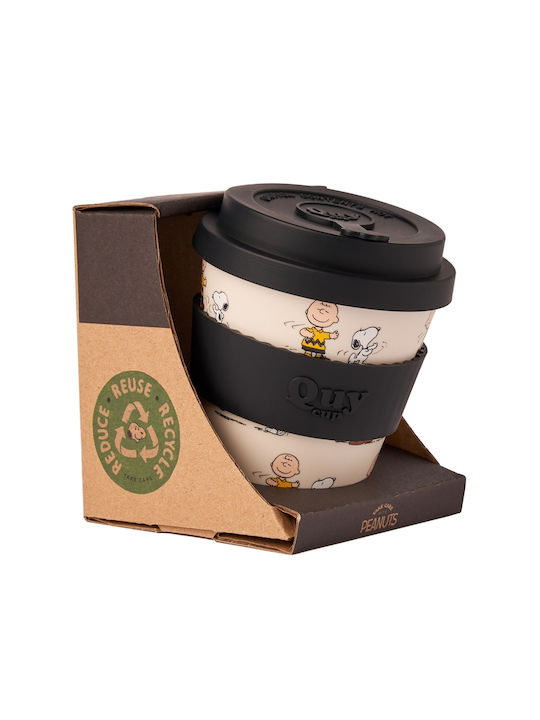QuyCup Snoopy Dancing Κούπα Κεραμική με Καπάκι Ροζ 230ml