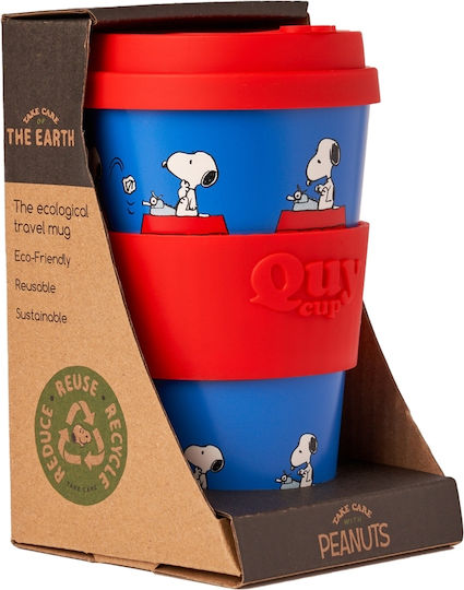 QuyCup Snoopy Writing Чаша Керамично с Капак Син 400мл