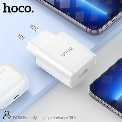 Hoco Charger Without Cable with USB-A Port Whites (DC52)