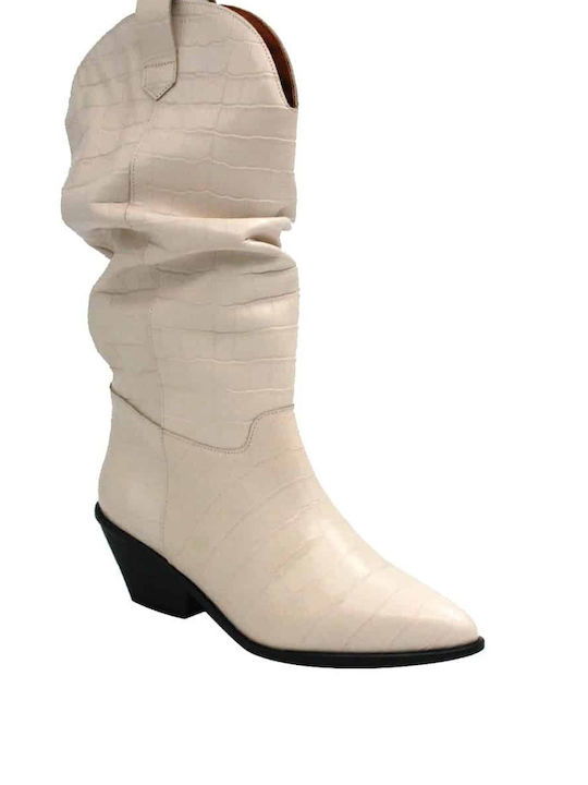 Favela Women's Leather Medium Heel Cowboy Boots White