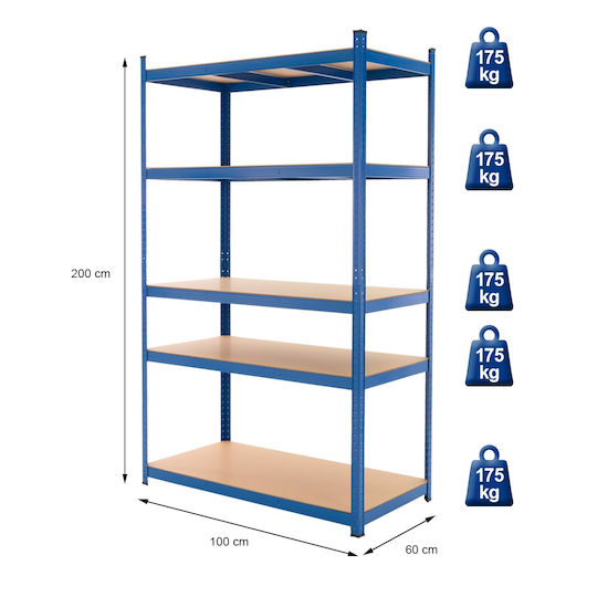 ECD Germany Raft Dexion 100x60x200 cm Cu 5 Rafturi Rezistență Totală 875 kg