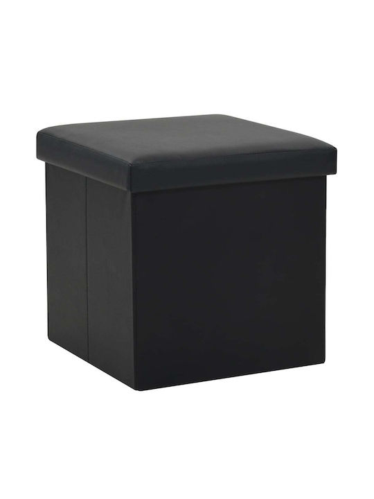 Stool For Living Room Collapsible With Storage Space Upholstered with Leatherette Black 2pcs 38x38x38cm