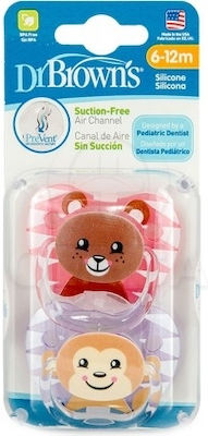 Dr. Brown's Orthodontic Pacifiers Silicone Teddy Bear Pink for 6-12 months 2pcs