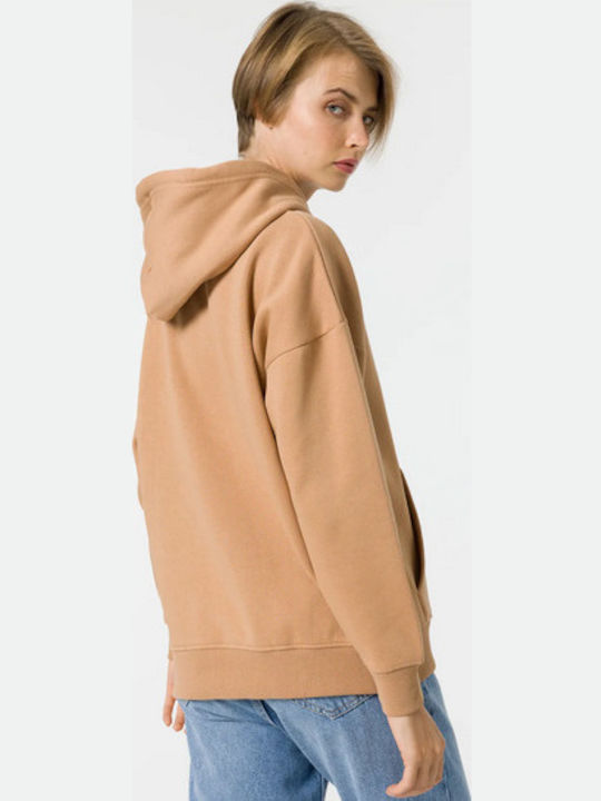 Lang Damen Sweatshirt Kapuzen Beige