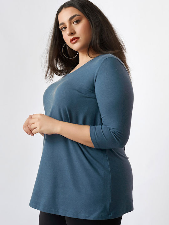 Women's Blouse with 3/4 Sleeve & V Neckline Light Blue