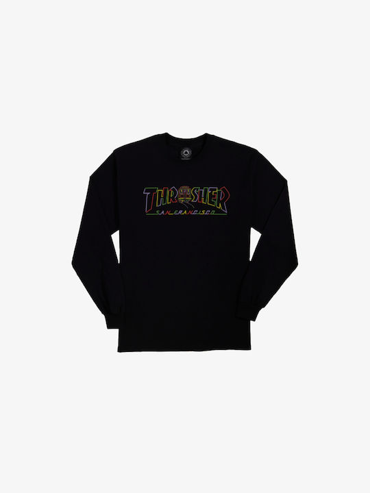 Thrasher Bluza Bărbătească cu Mânecă Lungă Neagră