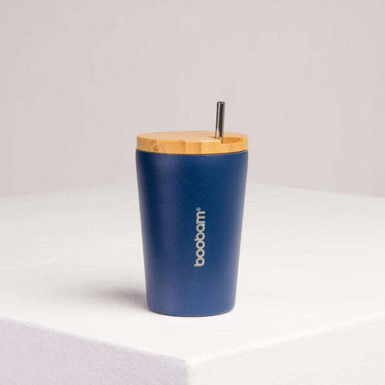 Boobam Cup Ποτήρι Θερμός Ανοξείδωτο 350ml Μπλε με Καλαμάκι
