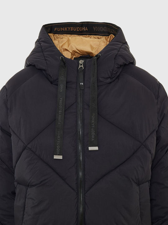 Funky Buddha Kurz Damen Puffer Jacke für Winter Schwarz