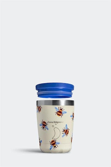 Chilly's E.B. Bumblebee Blue Wing Stainless Steel Thermos Bottle BPA Free 340ml Beige with Straw