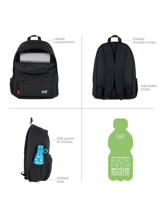 Legami Milano Schulranzen Rucksack Junior High-High School Blau mit Flaschenhalter 32Liter