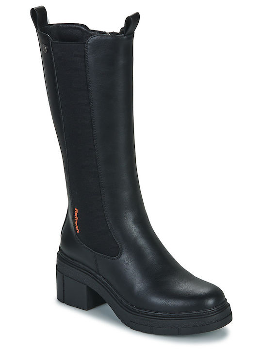Synthetic Leather Medium Heel Women's Boots with Zipper / Rubber Black