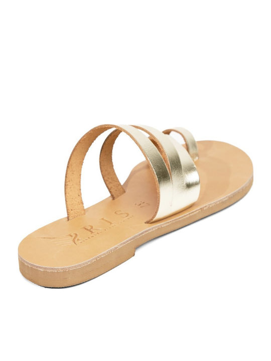Leder Flache Sandalen für Damen in Gold Farbe