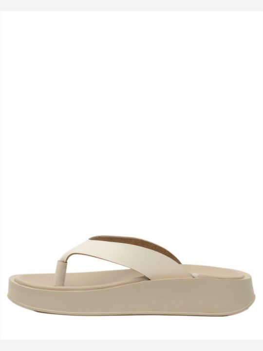 Yokono DENIA-001 Leather Women's Flat Sandals Flatforms in Beige Color