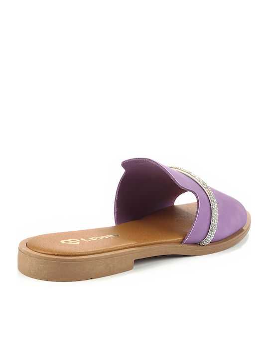 Leder Flache Sandalen für Damen in Lila Farbe