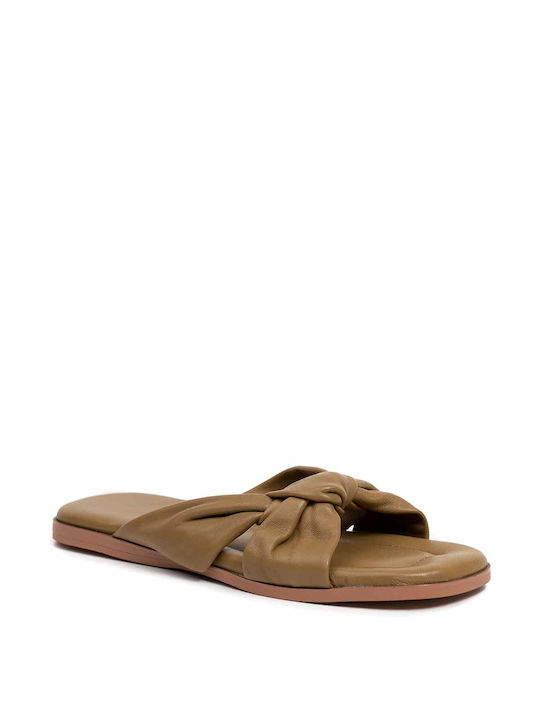 Favela Leather Women's Flat Sandals in Brown Color