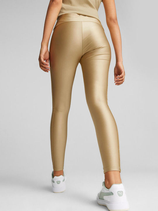 T7 Women's Long Legging Shiny & High Waisted Beige