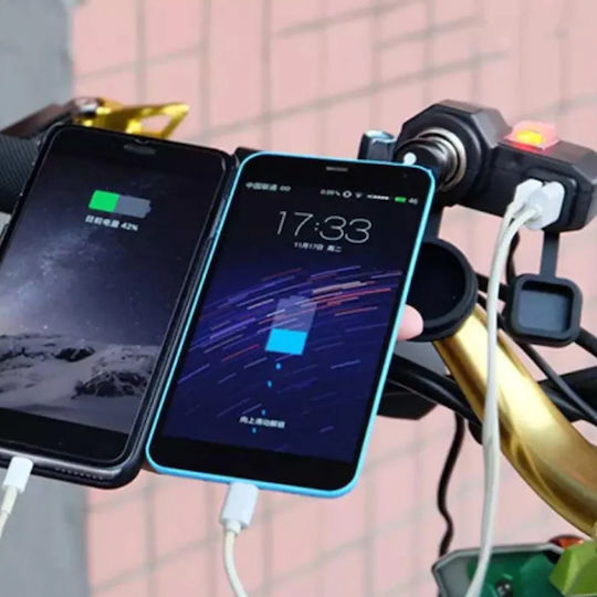 Waterproof Motorcycle Charger with Ports: 2xUSB & 1xLighter