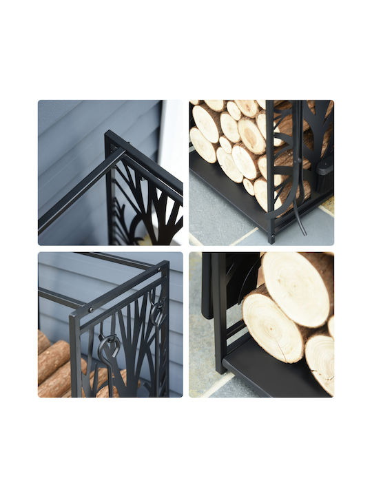 HomCom Μεταλλικό Ράφι Αποθήκευσης Ξύλων 46x29x70cm Μαύρο