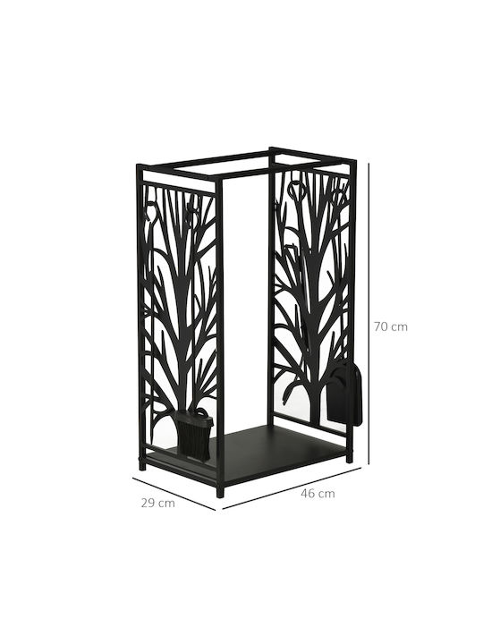 HomCom Μεταλλικό Ράφι Αποθήκευσης Ξύλων 46x29x70cm Μαύρο