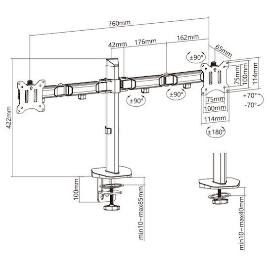 White Shark Amenhotep II Desk Mount for 2 Screens up to 32 Inches Silver