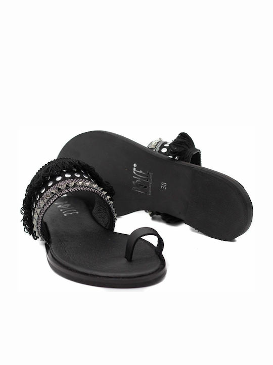 Dolce Leather Women's Flat Sandals in Black Color