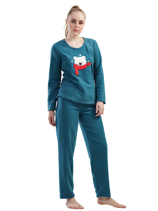 Vienetta Secret Winter Damen Pyjama-Set Vlies Grün