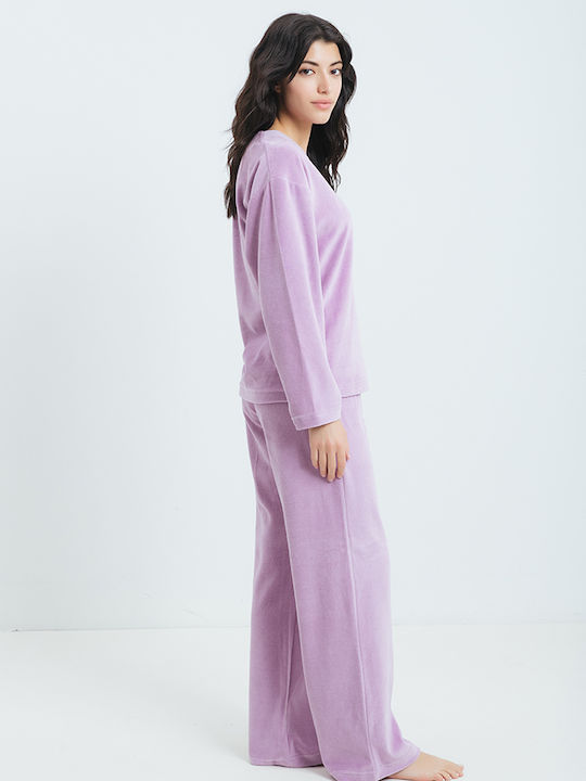 Women's pajamas made of velvet, Lilac color