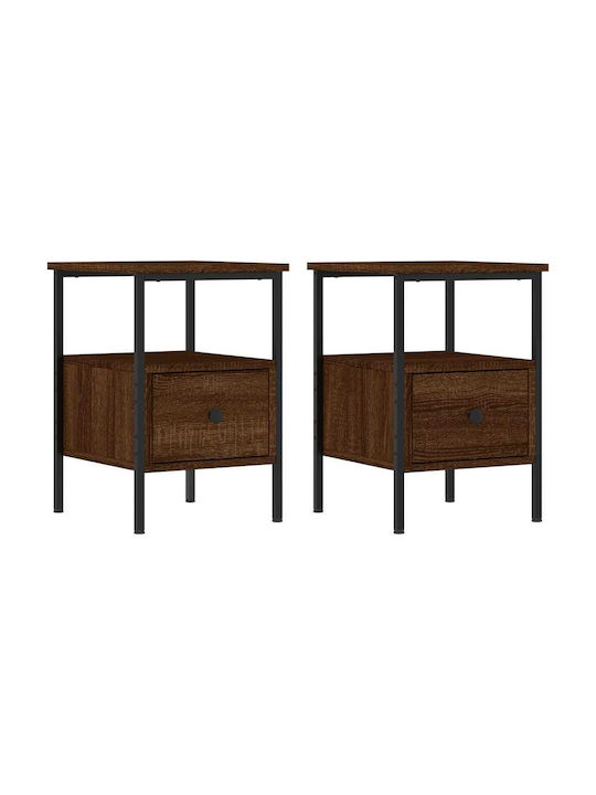 Ξύλινα Bedside Tables with Metallic Legs 2pcs Καπνιστή Δρυς 34x36x50cm