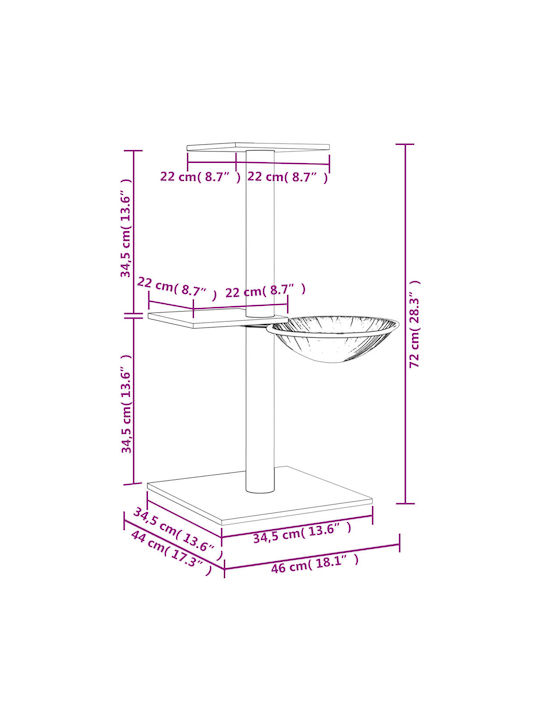vidaXL Ονυχοδρόμιο Γατόδεντρο Γκρι 46x44x72εκ.
